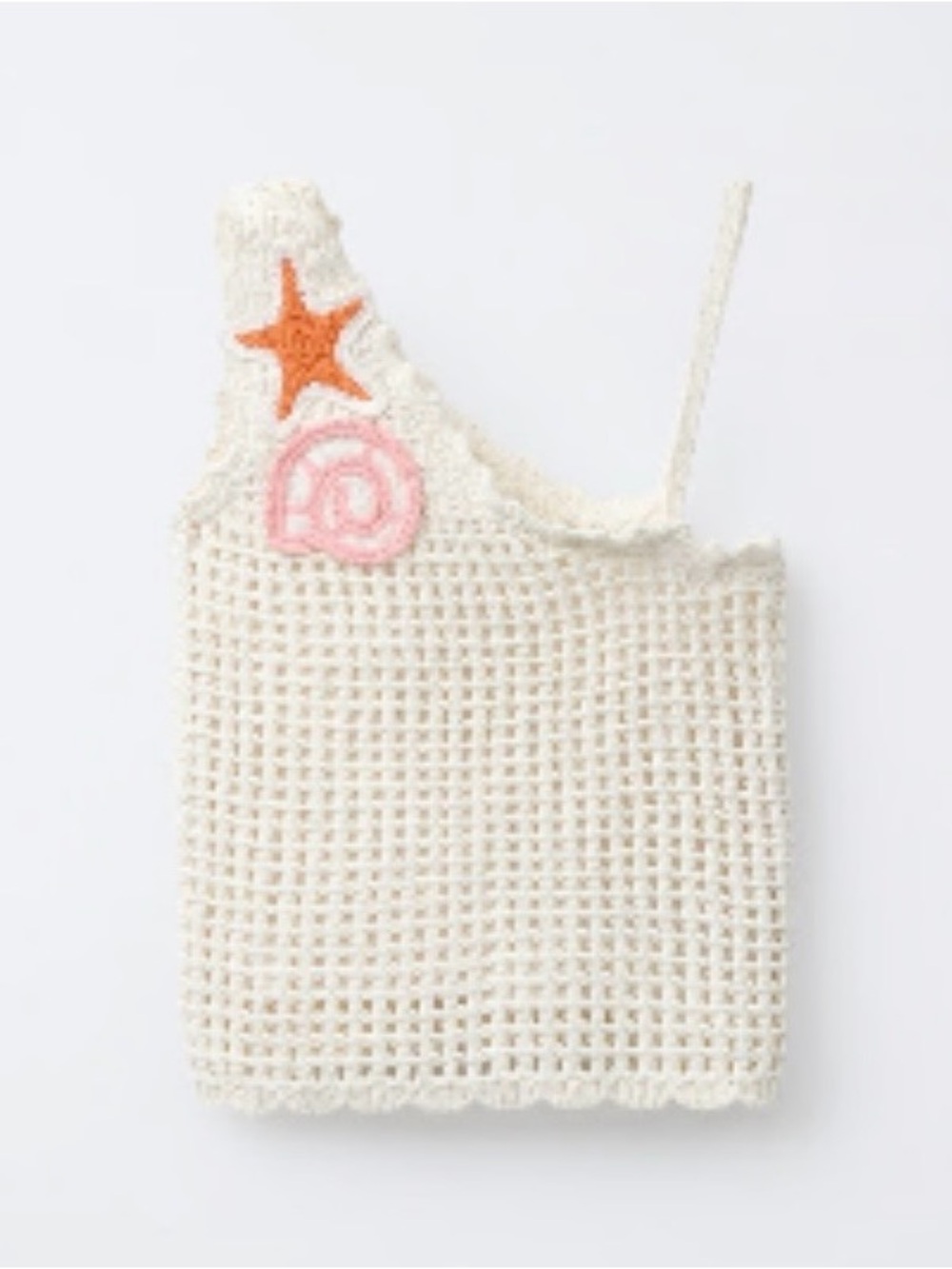 Zara Cream Crochet Kids Tank with Orange Star & Pink Swirl